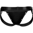 C4M-Desire Jockstrap-fekete Leatherette-férfi tanga pántokkal M