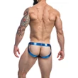 C4M-Desire Jockstrap-kék Leatherette-férfi tanga pántokkal L
