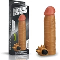 Add 1.5" Vibrating Silicone Extender Brown vibrátoros erezett felületű péniszköpeny