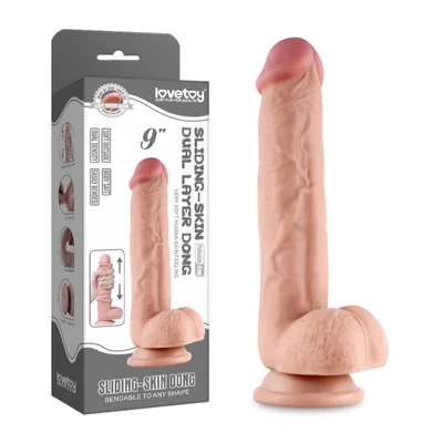 9'' Sliding Skin Dual Layer Dong 2 erezett dildó herékkel és tapadókoronggal