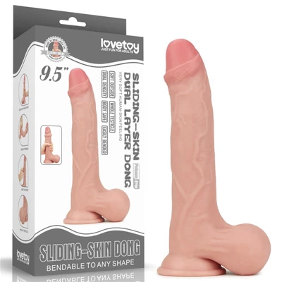 9.5'' Sliding Skin Dual Layer Dong - Whole Testicle dildó herékkel és tapadókoronggal