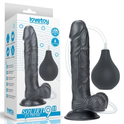 9'' Squirt Extreme dildó - Black herékkel és tapadókoronggal