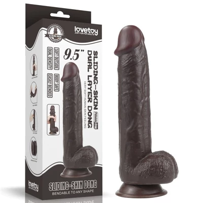 9.5'' Sliding Skin Dual Layer Dong Brown dildó csúszóbőrrel
