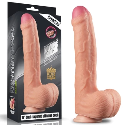 11" Dual Layer Platinum Silicone Cock dildó herékkel és tapadókoronggal