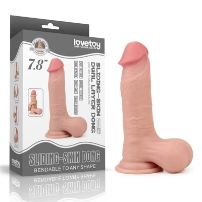 7.8'' Sliding Skin Dual Layer Dong - Whole Testicle erezett felületű dildó herékkel és tapadókoronggal