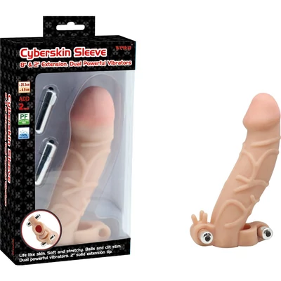 Charmly Cyberskin Extension Sleeve Dual Powerful péniszköpeny vibrátorral