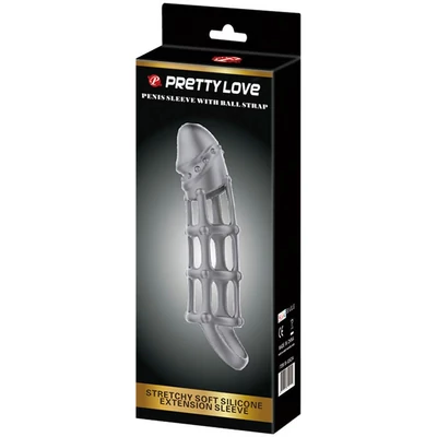 Pretty Love Penis Sleeve With Ball Strap White péniszköpeny heregyűrűvel
