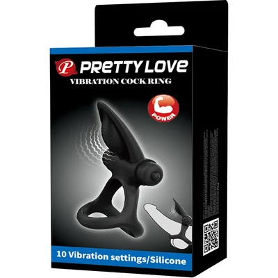 Pretty Love Vibration Cockring Black vibrátoros péniszgyűrű