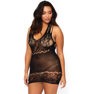 Floral lace opaque mini ruha fekete PLUS SI