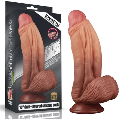 10" Dual-layered Silicone Nature Cock Brown dildó herékkel