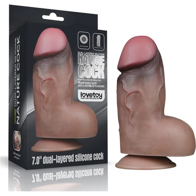 7" Dual-Layered Silicone Nature Cock Brown dildó herékkel