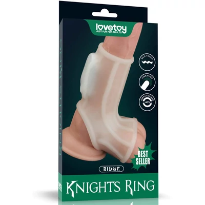Vibrating Silk Knights Ring with Scrotum Sleeve (White) II vibrátoros péniszgyűrű
