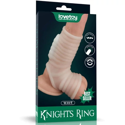 Vibrating Silk Knights Ring with Scrotum Sleeve (White) III vibrátoros pénisz és heregyűrű