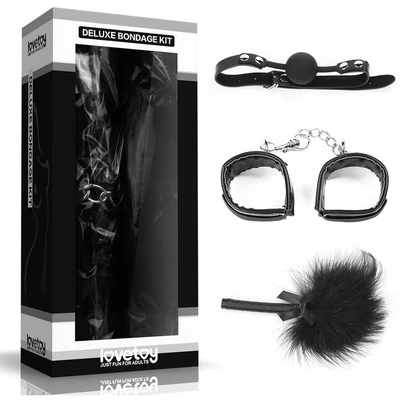Deluxe Bondage Kit Black kötöző szett cirógatóval