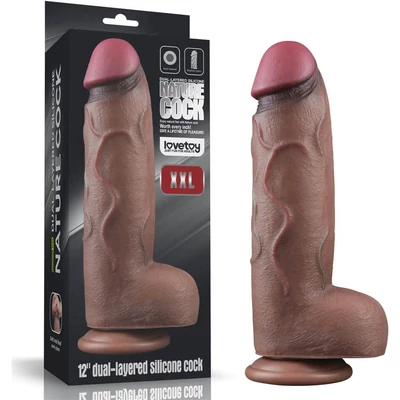 12'' Dual Layered Silicone Cock XXL dildó herékkel és tapadókoronggal
