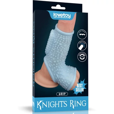 Vibrating Drip Knights Ring with Scrotum Sleeve Blue vibrátoros péniszgyűrű