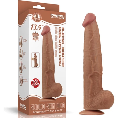13.5'' King Sized Sliding Skin Dual Layer Dong Brown dildó herékkel