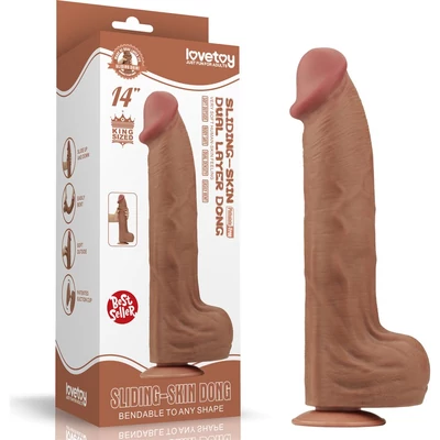 14'' King Sized Sliding Skin Dual Layer Dong Brown dildó herékkel