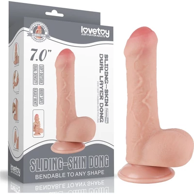 7'' Sliding Skin Dual Layer Dong Flesh dildó herékkel