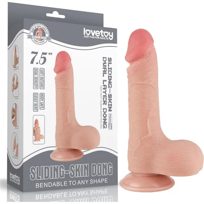 7.5'' Sliding Skin Dual Layer Dong Flesh III dildó herékkel és csúsztatható bőrrel