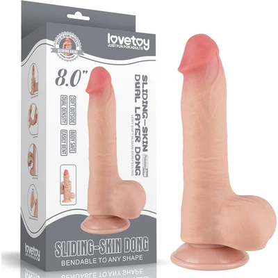 8'' Sliding Skin Dual Layer Dong Flesh I dildó herékkel és csúsztatható bőrrel