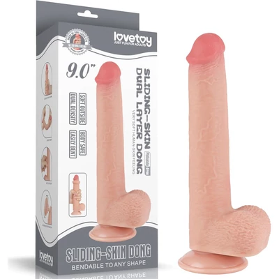 9'' Sliding Skin Dual Layer Dong Flesh dildó herékkel és csúsztatható bőrrel