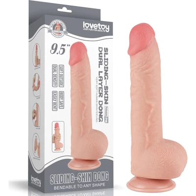 9.5'' Sliding Skin Dual Layer Dong Flesh dildó herékkel és csúsztatható bőrrel