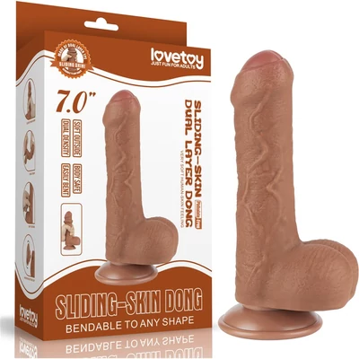 7'' Sliding Skin Dual Layer Dong Brown dildó herékkel és csúsztatható bőrrel