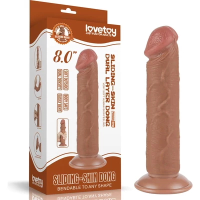 8'' Sliding Skin Dual Layer Dong Brown II dildó herékkel és csúsztatható bőrrel