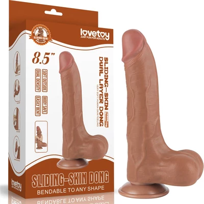 8.5'' Sliding Skin Dual Layer Dong Brown II dildó herékkel és csúsztatható bőrrel