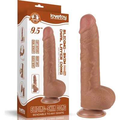 9.5'' Sliding Skin Dual Layer Dong Brown dildó herékkel és csúsztatható bőrrel