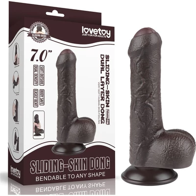 7'' Sliding Skin Dual Layer Dong Black dildó herékkel és csúsztatható bőrrel