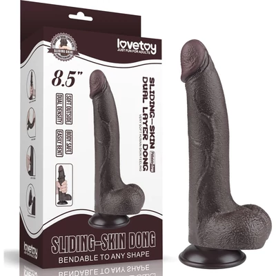 8.5'' Sliding Skin Dual Layer Dong Black I dildó herékkel és csúsztatható bőrrel