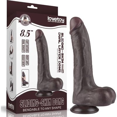 8.5'' Sliding Skin Dual Layer Dong Black II dildó herékkel és csúsztatható bőrrel