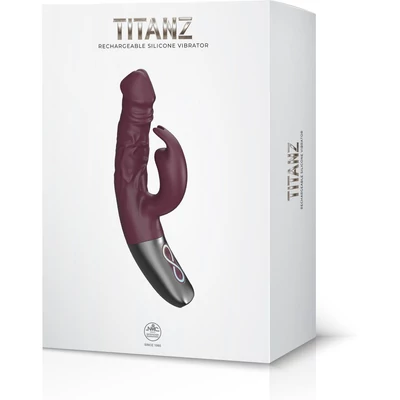 TITANZ 7" SILICONE RECHARGEABLE VIBRATOR IN RUBINE RED bordázott felületű g-pont és csiklóizgató vibrátor