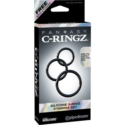 Silicone 3-Ring Stamina Set Black péniszgyűrű szett