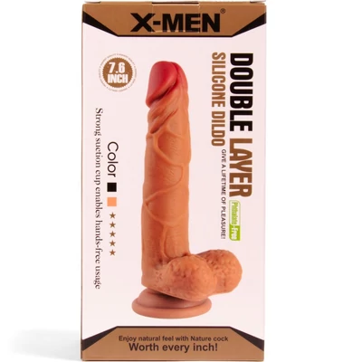 XMEN 7.6 inch Double Layer Silicon dildó Brown herékkel
