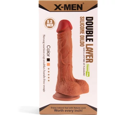 X-MEN 8.3 inch Double Layer Silicone Brown dildó herékkel