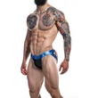 C4M-Desire Jockstrap-kék Leatherette-férfi tanga pántokkal L
