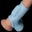 Vibrating Drip Knights Ring with Scrotum Sleeve Blue vibrátoros péniszgyűrű