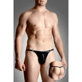 Latexhatású férfi tanga fém gyűrűkkel 4487 - fekete SL