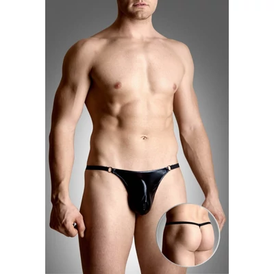 Latexhatású férfi tanga fém gyűrűkkel 4487 - fekete SL