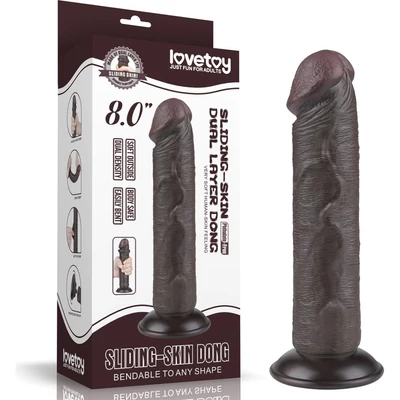 8'' Sliding Skin Dual Layer Dong Black II dildó herékkel és csúsztatható bőrrel