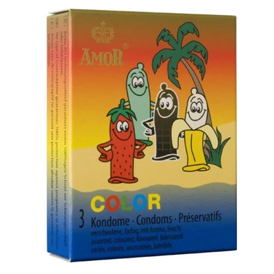 AMOR Color élénk színű síkosított óvszer 3 darab